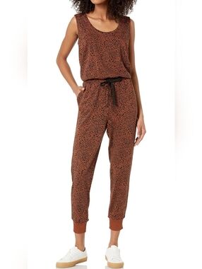 Sleeveless Rust Leopard-Print Jumpsuit with Drawcord Waist